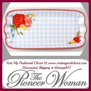 🦋 New Pioneer Woman Sweet Rose Gingham Serving Tray, Qty 1, Rectangler